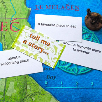 Tell Me a Story game cards lying on a map